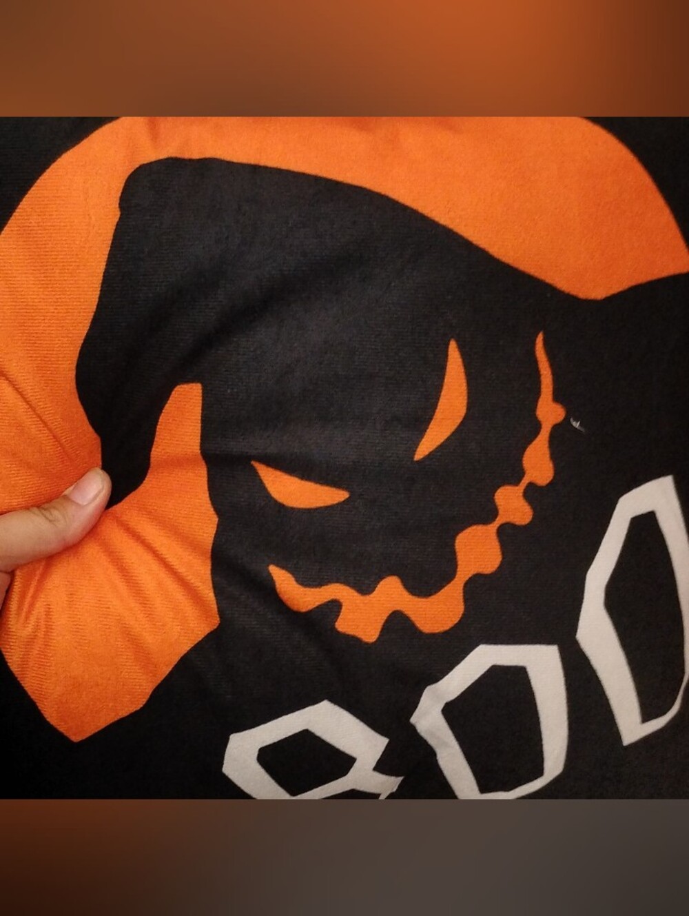 Kids Halloween Pumpkin Face Plush Pillow - Orange & Black
